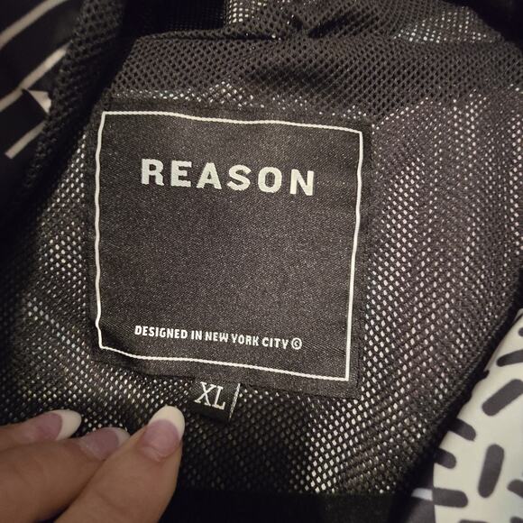 Reason Brand 80s 90s Retro Pullover Windbreaker XL Zip AOP Abstract Geometric - Picture 7 of 13